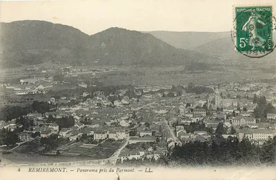 Bilhete postal antigo Remiremont Panorama tirado do Parmont