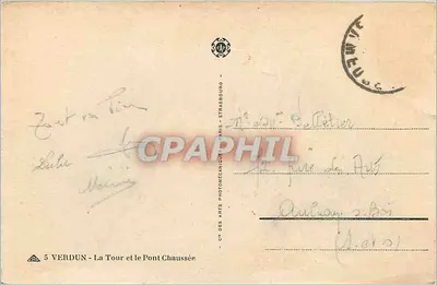 Verdun — Wieża i Most Chaussée — Spółka Sztuki Fotomechanicznej, Paryż — Rewers