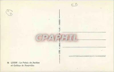 LYON - Het Paleis van Justitie en de Berg Fourvière — uitgever A.P. - Parijs, n° 95 — Achterkant