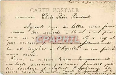 Stara pocztówka Laval — Statua Ambroise'a Pare — Rewers