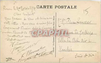 Rouen — Vista panorâmica e monumentos — Cartas 'La Cipogna' n°15 — Verso