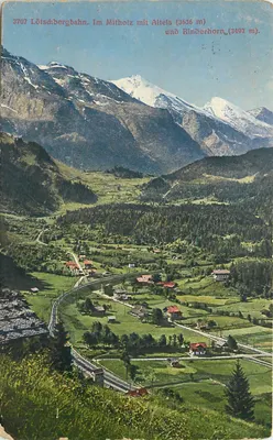 Vista do vale de Mitholz com as montanhas Altels e Rinderhorn — L"otschbergbahn, n° 3707