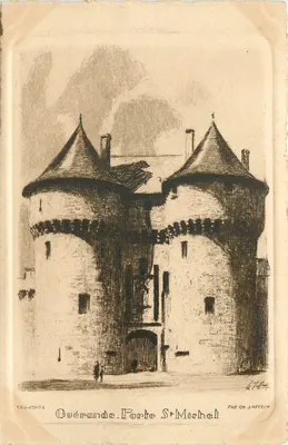 Guerande - Porta São Miguel — gravura em água forte por Ch. Jaffeux