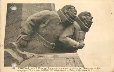 Étretat — « A Ceux qui les premiers ont osé » — Monument Nungesser et Coli, concebido pelo Arquiteto Louis-Rey (Descatoire e Petit, escultores) — LL.