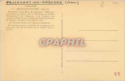 Monumento aos Mortos da Argônia — Passavant-en-Argonne — Edição Photo-Verdun — Verso
