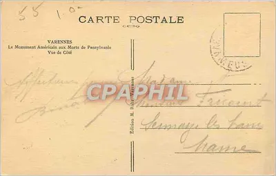 Monumento Americano aos Mortos da Pensilvânia — Vista Lateral — Edição M. Rahr Varennes — Verso
