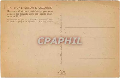 Montfaucon d'Argonne — Pomnik wybudowany przez Amerykanów w celu upamiętnienia walk amerykańskiej armii w 1918 — Éditions Photo Verdun — Rewers
