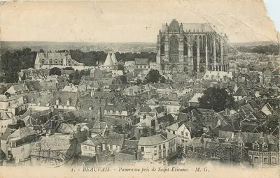 Bilhete postal antigo Beauvais Panorama tirado de Saint Etienne