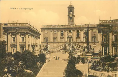 Roma - Il Campidoglio — vista do palácio com escadas e estátuas — Fototipia Alterocca - Terni, n°21
