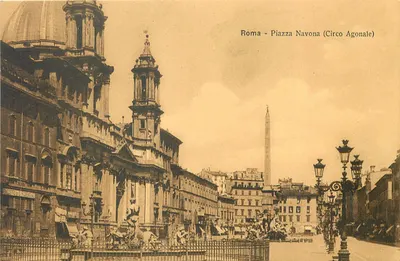 Roma - Piazza Navona (Circo Agonale) — vista da fonte e da basílica — Fototipia Alterocca - Teruel