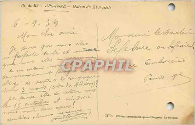 Ars-en-Ré — Casa do século XVI — Éditions artistiques Raymond Bergevin — Verso