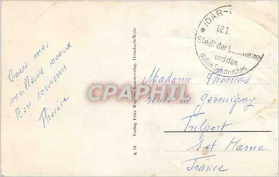 Coblence. Ehrenbreitstein — widok zamek na wzgórzu i port — Verlag Fritz Wagner, Heimbach-Wols — Rewers