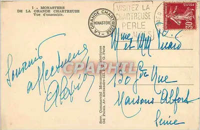Monastery of La Grande Chartreuse — Overview — Serv. Commercial Monument Historiques, Cd. Falais, Av. Alexandre-III, Paris — Back