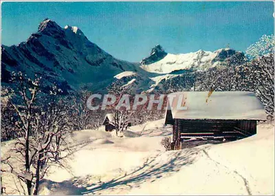 Paisagem alpina invernal — cabana nevada — editor desconhecido