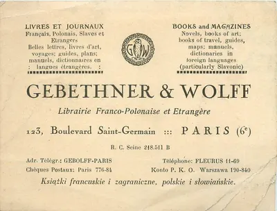 Biblioteca Gebethner & Wolff — Paris — 123, Boulevard Saint-Germain
