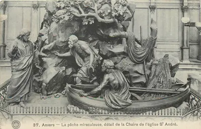 Anvers — A pesca milagrosa, detalhe da cadeira da igreja São André.
