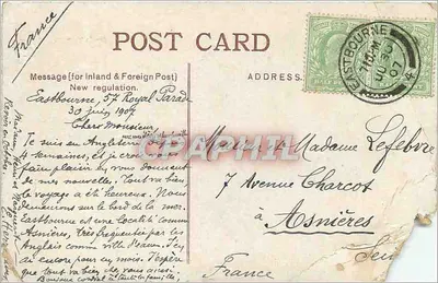Bilhete postal antigo Torre Wish Eastbourne — Verso