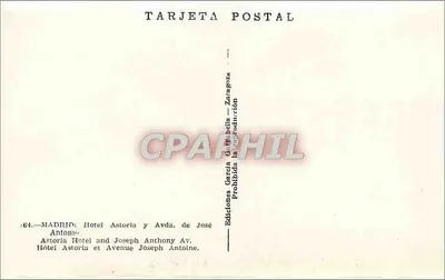 Madrid — Hotel Astoria e avenida José Antonio — Edições Garcia y Tarabella — Verso