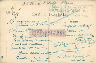 Reims — Rue Chanzy — Sześć Zegarów — Wyd. E. Dumont, 122, Rue de Vôyle — Reims — Rewers