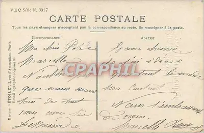 Młoda kobieta w ramce kwiatów — Niech Miguel przyniesie Ci szczęście — VBC Série N. 3317 — Rewers