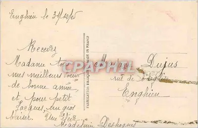 Pejzaż z kościołem — różyczki i tekst 'Bonne Année' — Paris 1020 — Rewers