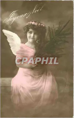 Anjo feminino em vestido rosa — Feliz Natal — impressa na França