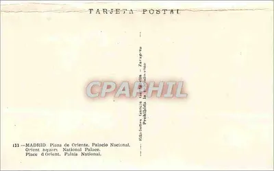 Bilhete postal antigo Madrid Praça do Oriente palácio Nacional — Verso