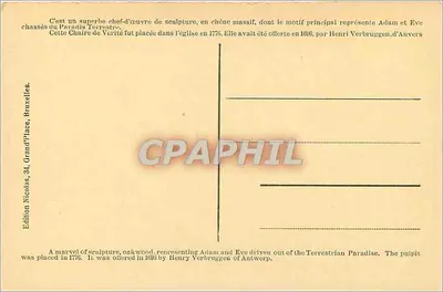 Chaire de Vérité — Adam et Ève chassés du Paradis Terrestre — Edition Nicolas, Bruxelles — Verso