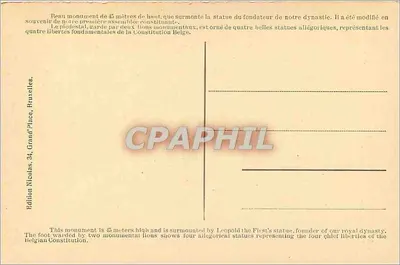 Bruxelles — Colonna del Congresso — Edizione Nicolas, 34, Grand-Place, Bruxelles — Verso