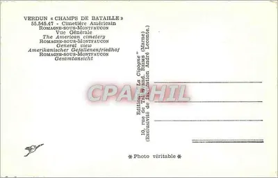 Verdun — Pola walki — Amerykański cmentarz — Wydawnictwo La Cigogne — Rewers