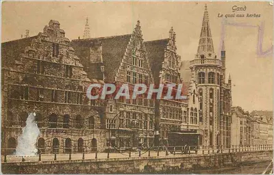 Bilhete postal antigo Gand le quai aux herbes