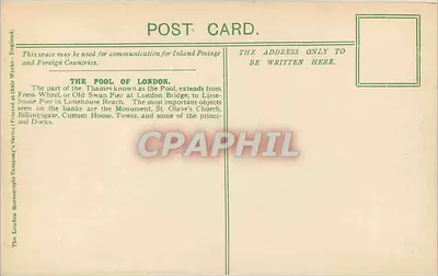 O Pool de Londres — vista do rio com o Tower Bridge — editor The London Stereoscopic Company, série 'Printed at their Works' — Verso