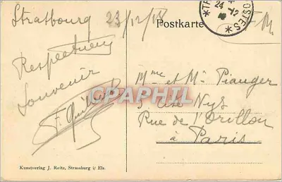 Portal gotycki katedry w Strasburgu — szczegółowa wersja — Kunstverlag J. Reitz, Strasbourg / Els. — Rewers