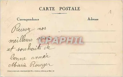 Bardzo dobry rok — krajobraz wiejski z domem i kwiatami — Wydawnictwo Francuskie M.L. Paris, seria n°803 E — Rewers