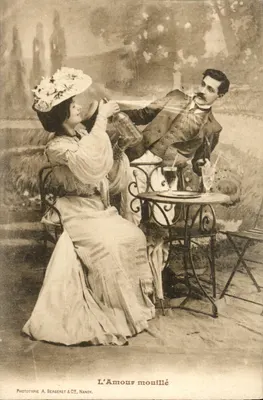L'Amour mouillé — scène de jardin — Phototypie A. Bergeret & Cie, Nandy