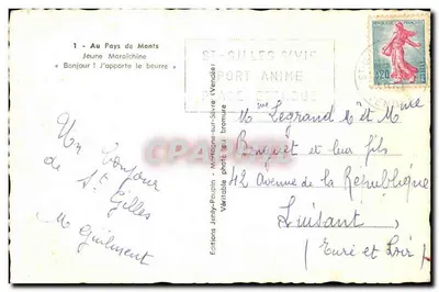 Jeune Maraichine — Bonjour ! J'apporte le beurre — Éditions Jenhy-Poupin, Montagne-sur-Sèvre — Rewers
