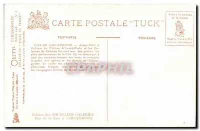 Città di Carcassonne — Avant-Porte e Difese del Castello — Editore Tuck & Fils — Verso