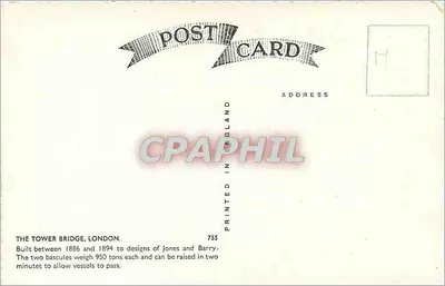 Ponte Tower — Londres — impressa na Inglaterra, n° 755 — Verso