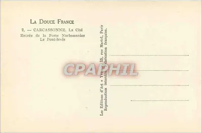 Carcassonne — Wejście przez Porte Narbonnaise — Les Éditions d'Art à Yvon, Paryż — Rewers