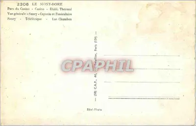 O Mont-Dore — Vista geral — Editor C.A.P., Paris — Verso