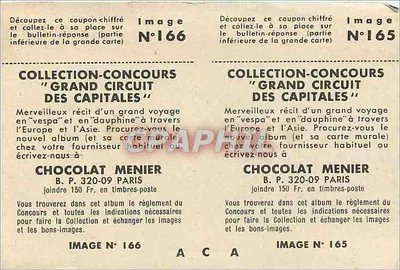 Cena urbana japonesa — três jovens mulheres e transporte tradicional — editor L.T. (recto) ; coleção-concurso 'Grand Circuit des Capitales' — Chocolat Menier (verso) — Verso