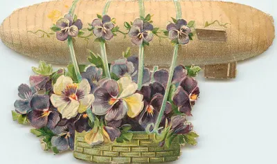 Cestinha de pensamentos — flores violetas e amarelas — editor desconhecido, número de série não legível