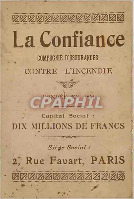 Kalendarz La Confiance Campagnie d'Assurances Paryż 1921 — Rewers