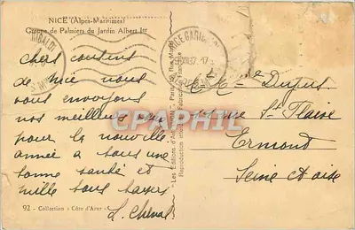 Grupa palm w Ogródzie Albert I — Nicea (Alpy Morskie) — Wydawnictwo Art NON, Paryż — Rewers