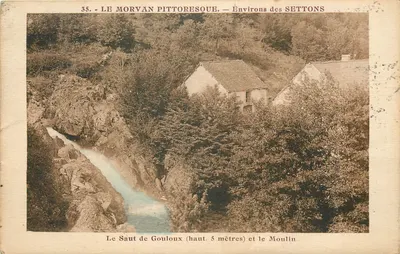 O Salto de Gouloux (alt. 5 metros) e a Moinha — Arredores dos Settons — Editor: 'Artistic', av. Brune, Paris