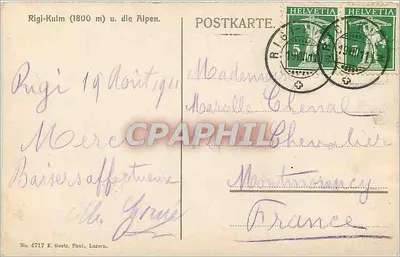 Rigi-Kulm (1800 m) e as Alpes — nasce do sol — E. Goetz, Luzerna, n° 4717 — Verso