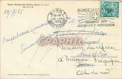 Hôtel Restaurant Gurten Kulm ob Bern — 861 m ü. M. — Gurtenverlag J. Schna, Bern — Rewers