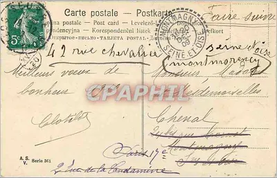 Arranjo de pinheiro e laço — Carta postal de Natal — A.S. V. Série 361 — Verso