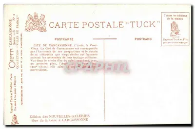 Cité de Carcassonne — L'Aude, le Pont-Vieux — Tuck — Verso