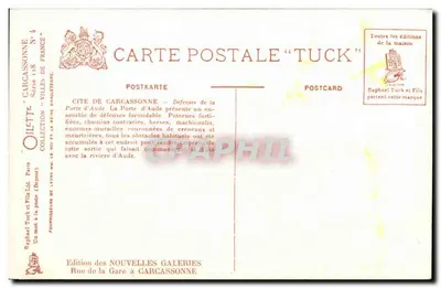 Miasto Carcassonne — Obrony Drzwi Aude — Wydawnictwo Tuck — Rewers